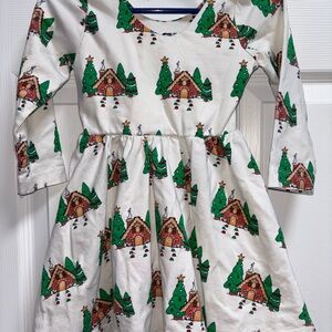 Charming Holiday Cottage Print Kids Dress